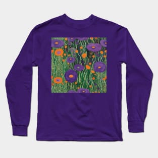 Garden with Orange and Purple Flowers Long Sleeve T-Shirt